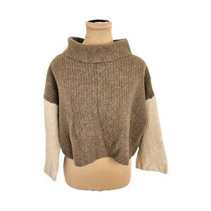 Lord & Taylor 100% Cashmere Brown Cream and Grey Cropped Sweater Sz M